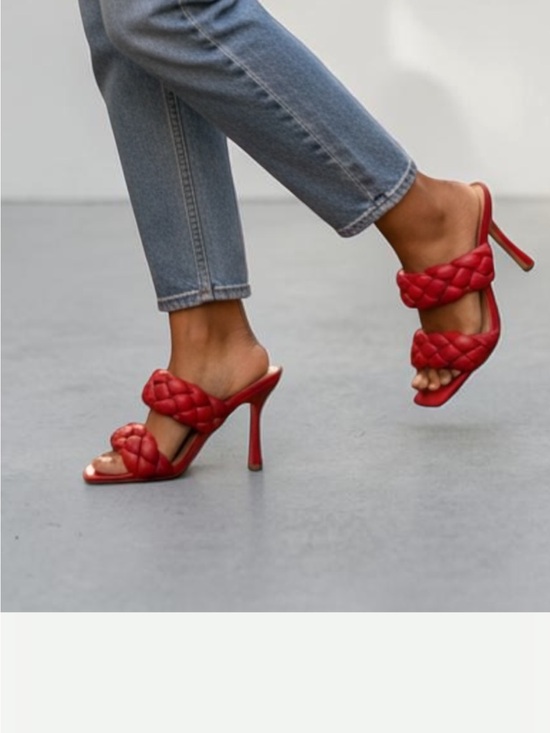 Forever Shoes - NWT Red Braided Heeled Sandals Square Toe & Slip-On Style Forever square 68.